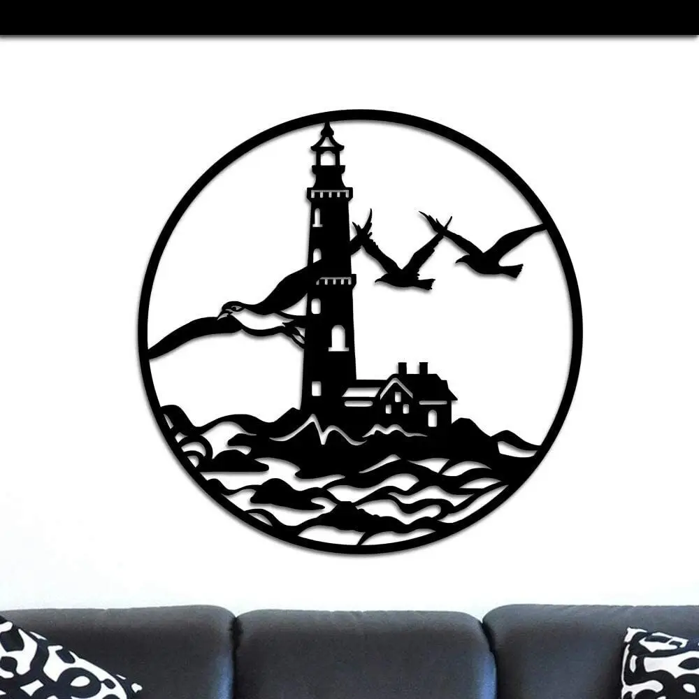 Beach Lighthouse Metal Wall Art Coastal Seascape Seagull Wall Metal Sculpture New Living Room/Home Decoration