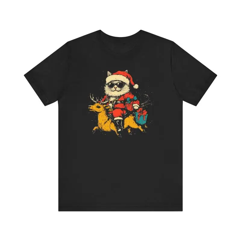

Santa Cat Riding Reindeer T Shirt