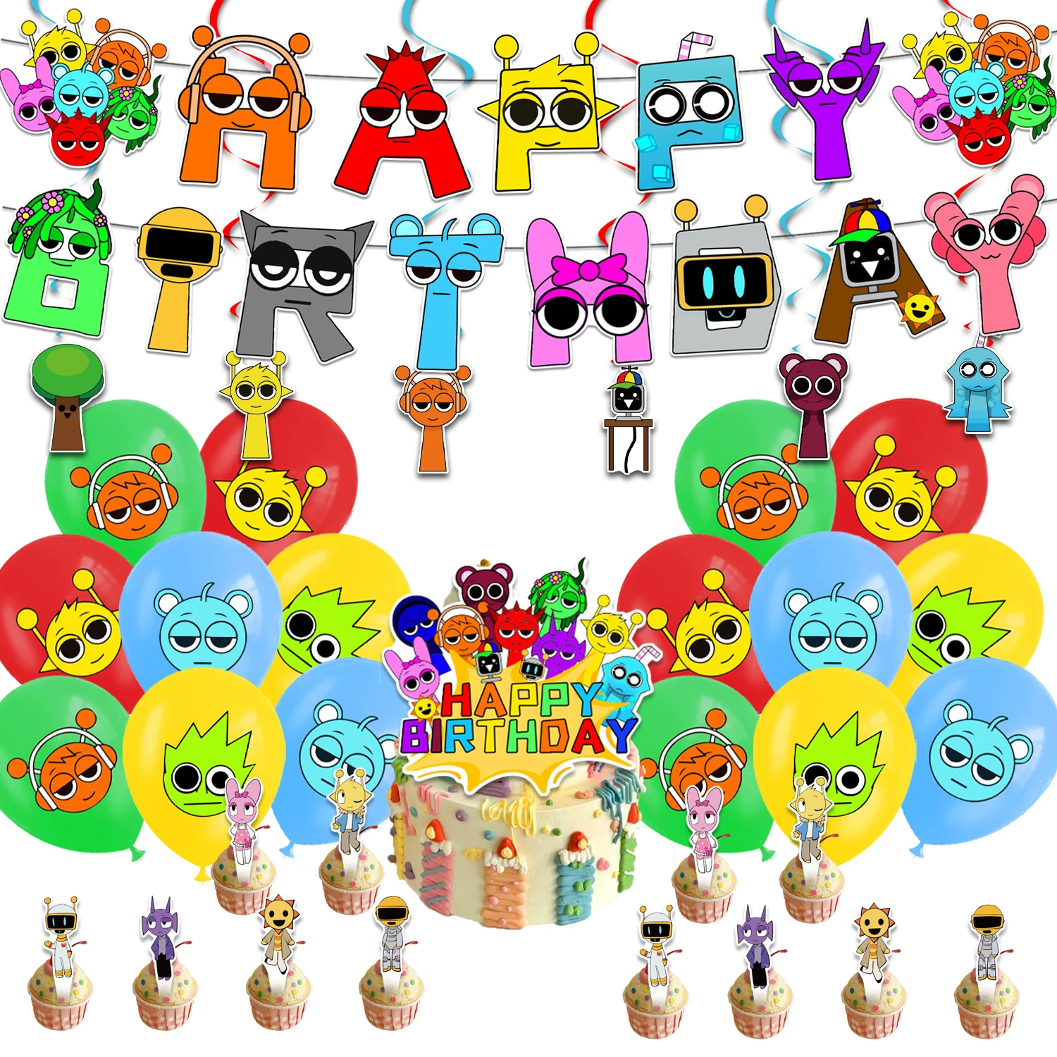 

Cartoon Beat Boxes Themed Birthday Party Decoration Balloon Banner Cake Topper Game Box Party Supplies Kids Boys Baby Shower