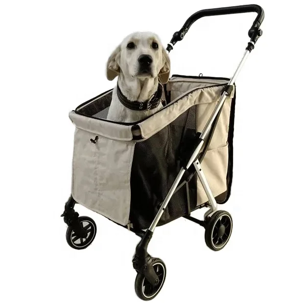 601 China Wholesale Aviation Aluminum Luxury Folding Large Dog Stroller Oxford Material Breathable Basket Pet stroller for Dog