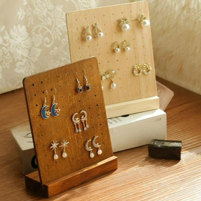 

72 Holes Wood Earring Holder Wood Earring Stands with Base Earring Hanger Board Stud Earrings Organizer Jewelry Rack Display