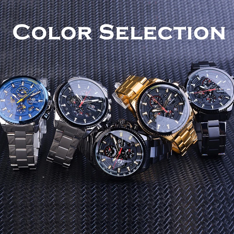 Forsining Staniless Steel Sport Waterproof Men Wrist Watch Automatic Mechanical Watches Male Multifunction Clock reloj hombre