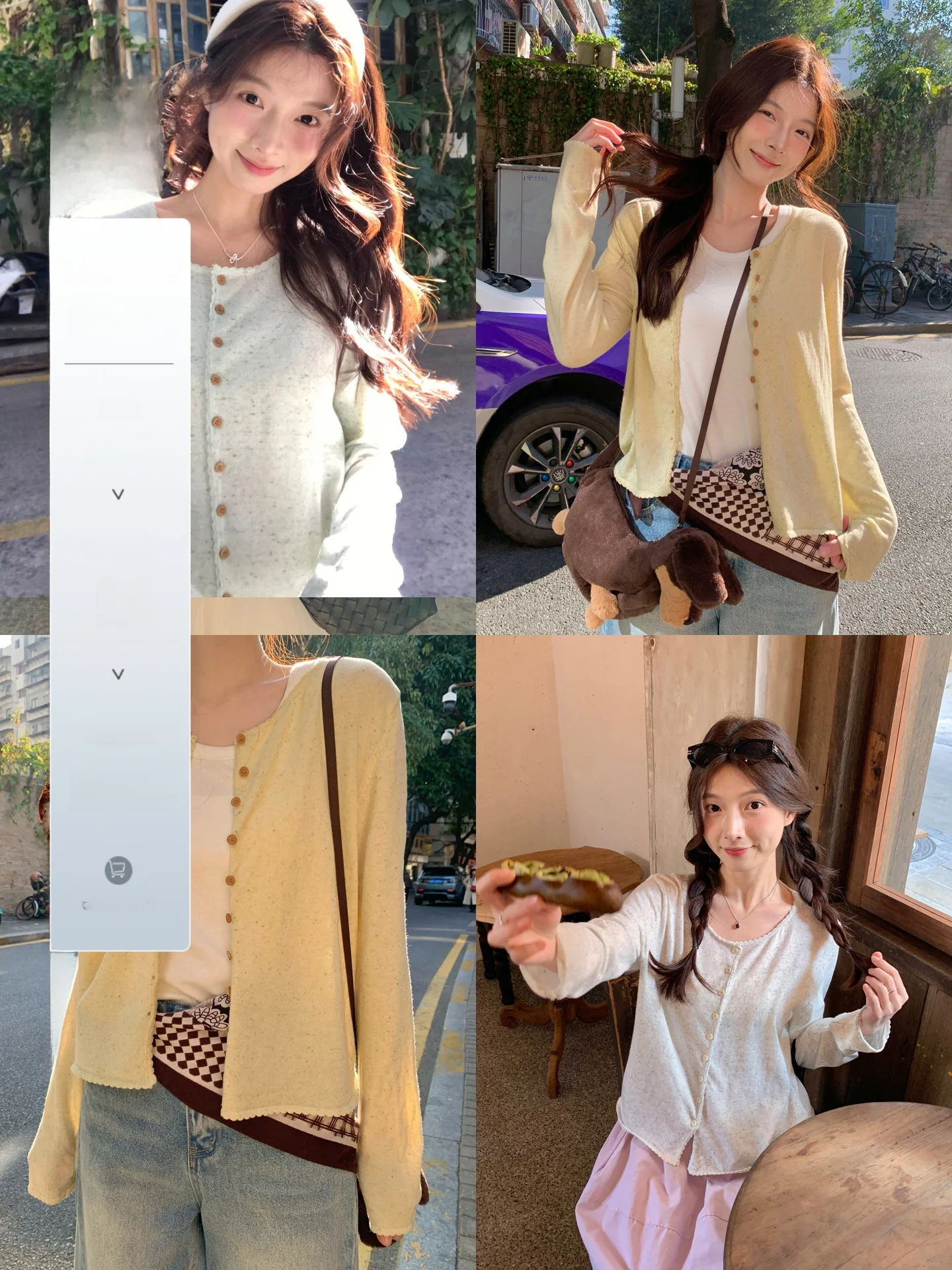 

Casual round Ne Knitted Sweater Women's Loose Fit Chiffon Trim Versatile Top Spring Ins Sle Comfortable Long Sve Coat