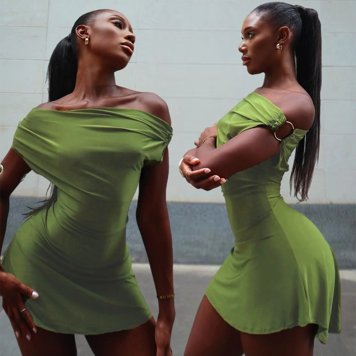 

2026 New Summer Women's Slim Fit Stylish Off Shoulder Dress Fashion Y2K Bodycon Dress For Girls