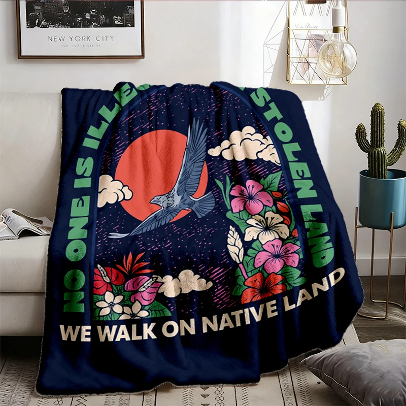 Human Rights Activism Flannel Blanket, No One Is Illegal on Stolen Land Flannel Throw, Anti Racist Cozy Blanket