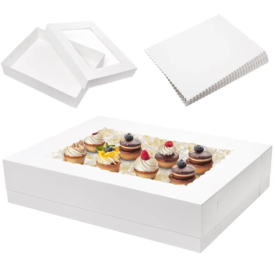 

19x14x4 полулистовые коробки для торта с 10 шт. досками для торта, прямоугольные 1 2 листа, хлебопекарные коробки с окном для выпечки тортов, кексов