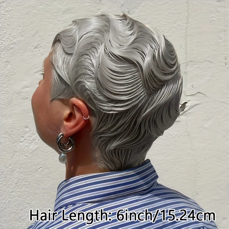 رمادي اللون باروكة من شعر طبيعي الطبقات عابث قطع شعر مستعار مع الانفجارات قصيرة غريب شعر بشري مجعد كامل آلة شعر مستعار للنساء مريحة #5