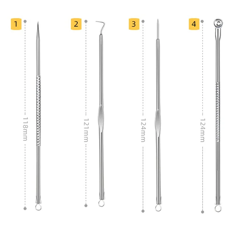 Acne Needle Remove Blackhead Blemish Pimple Comedone 4pcs/Set Double-ended Stainless Steel Facial Cleaning Skin Care