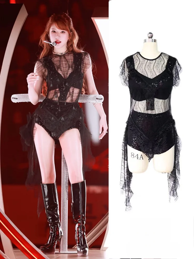 

Zhaolu Birthday Party Sexy Lace Splice See-through Top Sequin Shorts Stage Performance Outfit Women's Ethnic Clothing