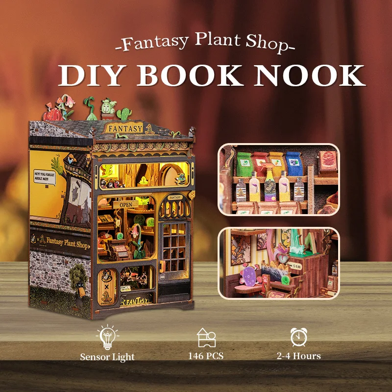

CUTEBEE DIY Book Nook Kit Miniature 3D Dollhouse with Light Bookshelf Insert Booknook Fantasy Plant Shop for Home Decor