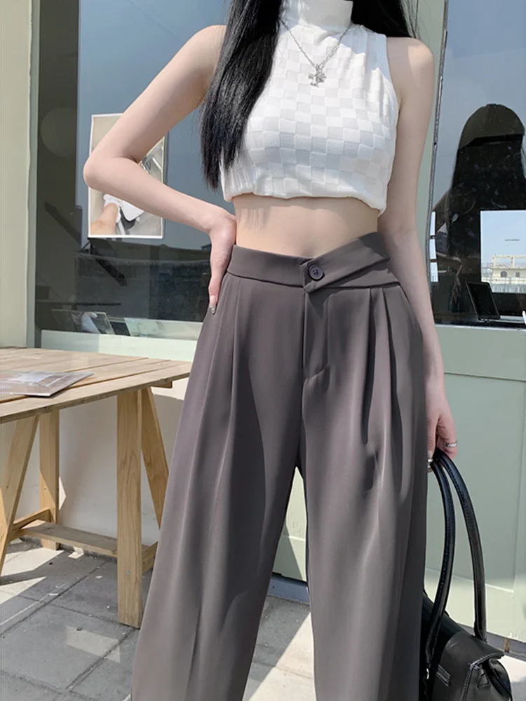 Freizeit hose Frühling neue hohe Taille schlanke Mode Hose mit weitem Bein schlaffe lange Hosen Damen hose Trend