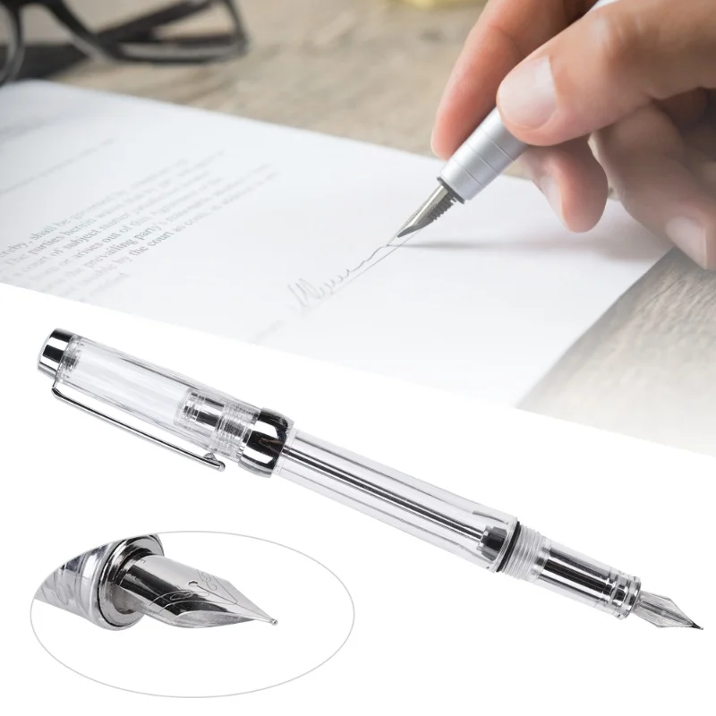 

Large Capacity Fountain Pen Transparent Business Writing Pen Office School Supplies 0.5mm NibTransparent Brown