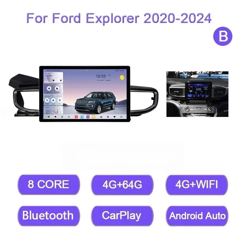 13.1' Android 15 Car Multimedia Video Player Touch Screen For Ford Explorer 2021 2022-2025 GPS Navigation Radio CarPlay Auto 4G