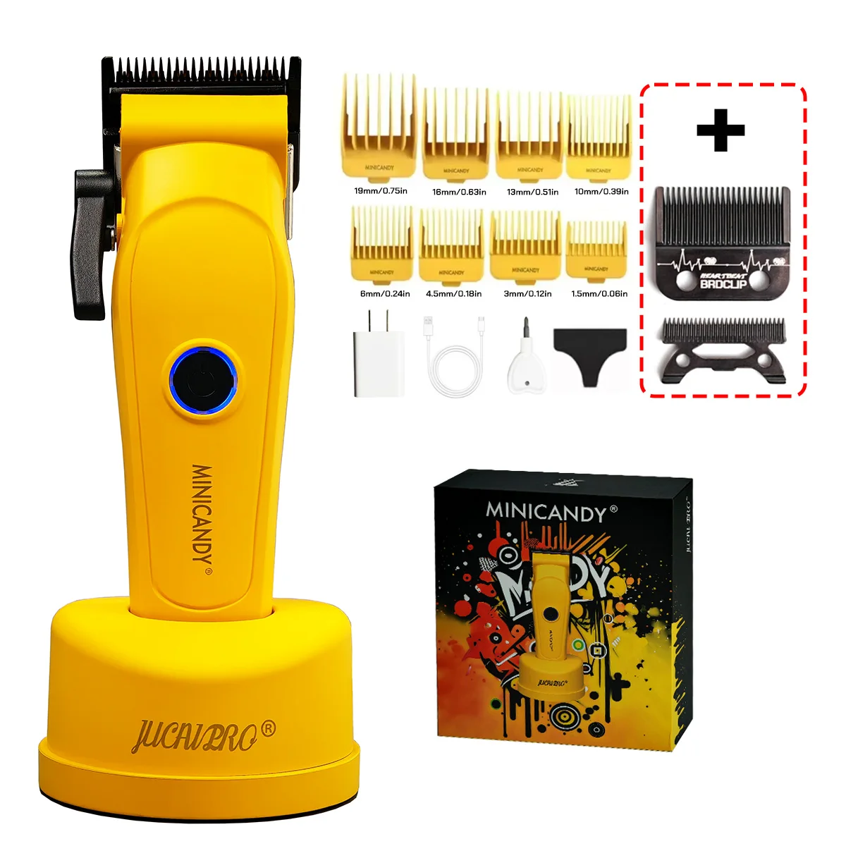 Profesjonalna maszynka do strzyżenia włosów JUCAI MINICANDY JC06, maszynki do strzyżenia dla mężczyzn, ostrze DLC, bezszczotkowy silnik 7200RPM, podstawa ładująca, akumulator 3200mAh, fryzjerska