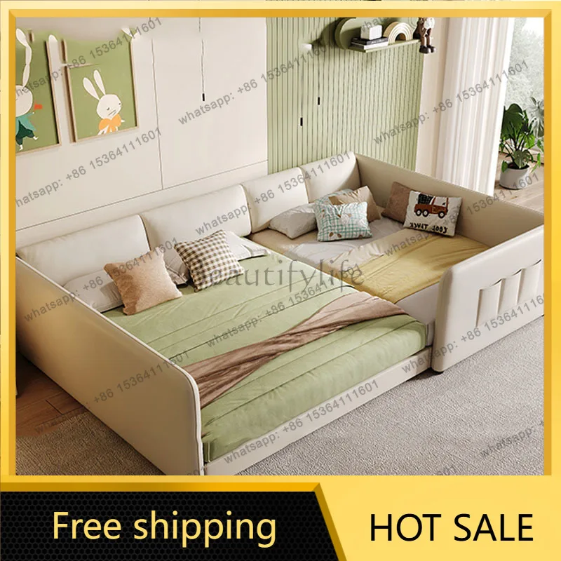 XX.Baby Children Bed Sun Leather Bedroom King Size Human Dog Sleeping Floor Full Bed Wooden Safe Camas De Casal Unique Furniture