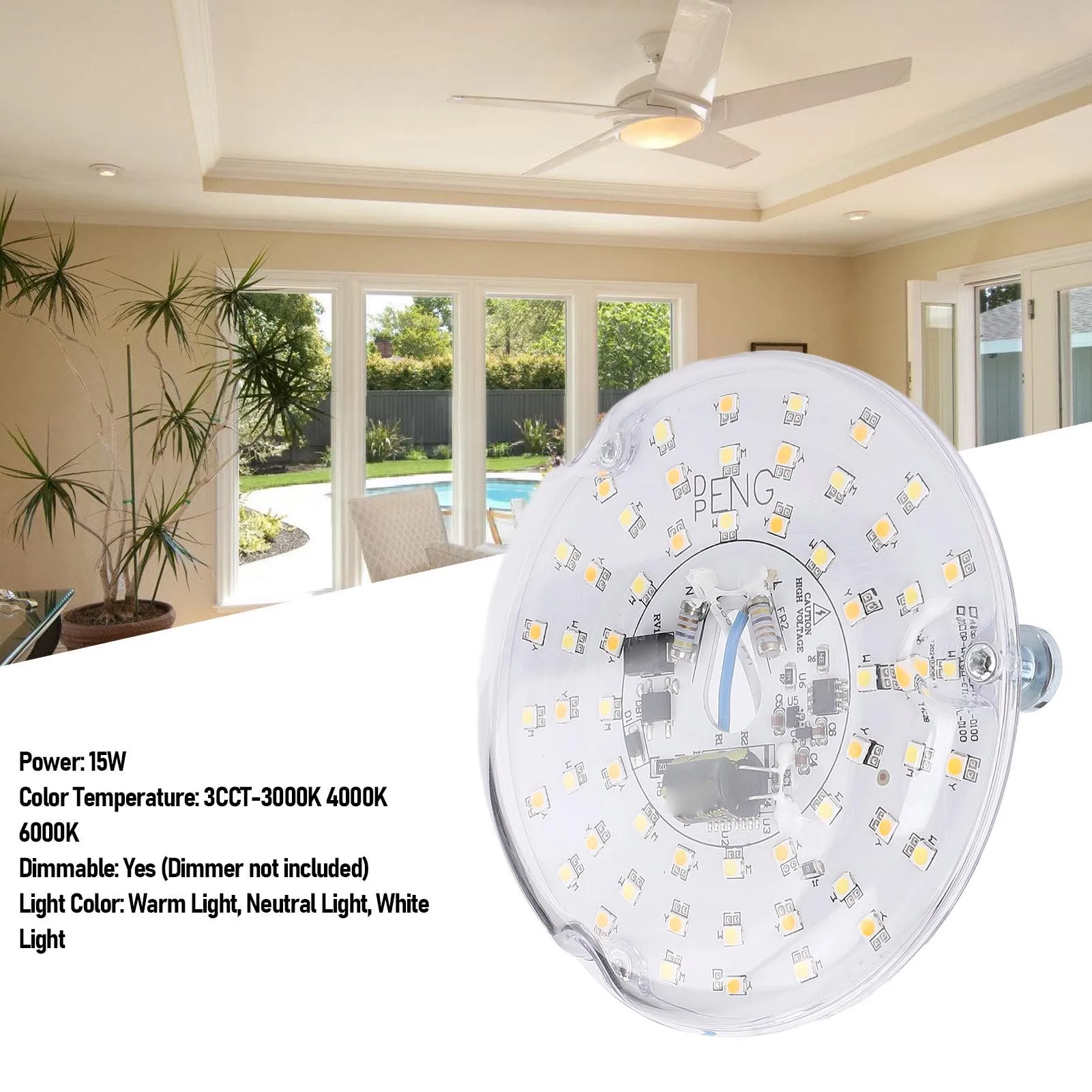 LED Retrofit Light Kit 3CCT 3000K 4000K 6000K 4 Inch Ceiling Fan Led Light Replacement Memory Function Round for Ceiling Light
