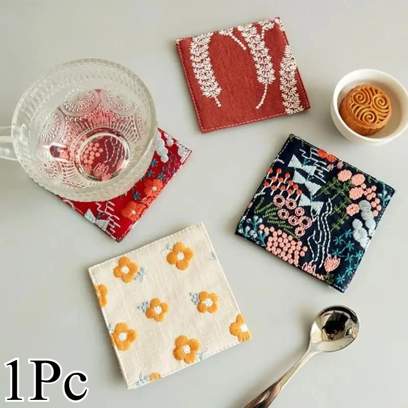 1Pc Square Colorful Floral Crochet Coasters – Perfect For Coffee Tables, Wooden Tables, Dining Rooms, Bars, Homes, And Kitchen D