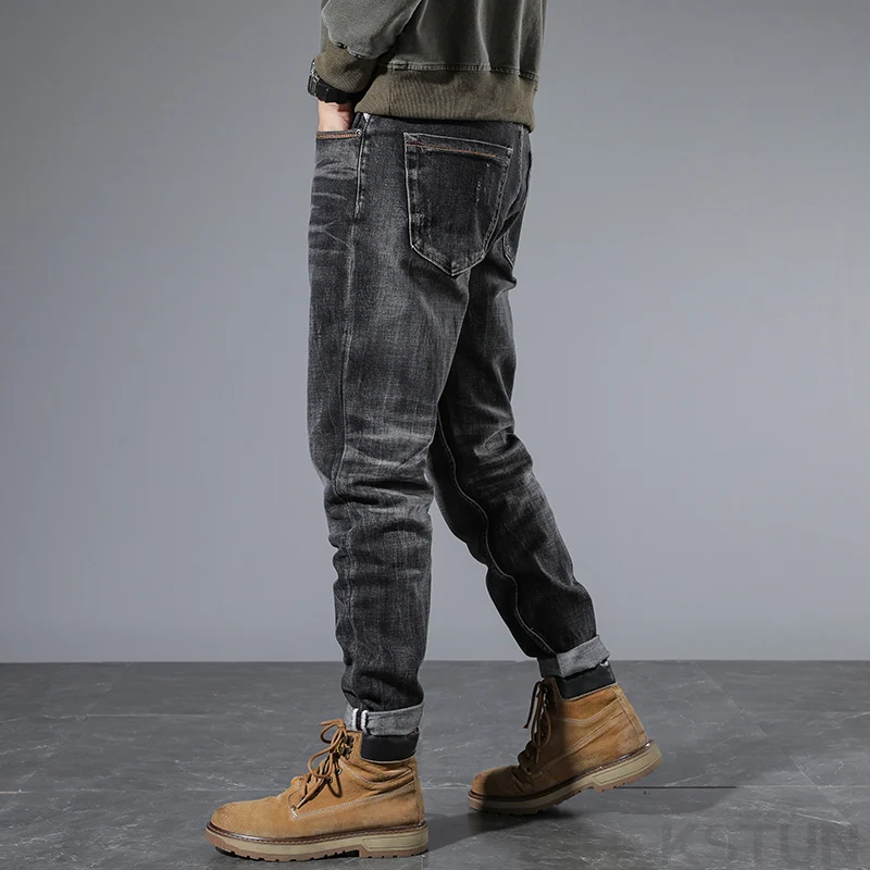 Kstun Grey Jeans Voor Heren Stretch Denim Broek Slanke Rechte Originele Heren Desinger Kleding Streetwear 2024 Herfst Nieuwe Arrivials