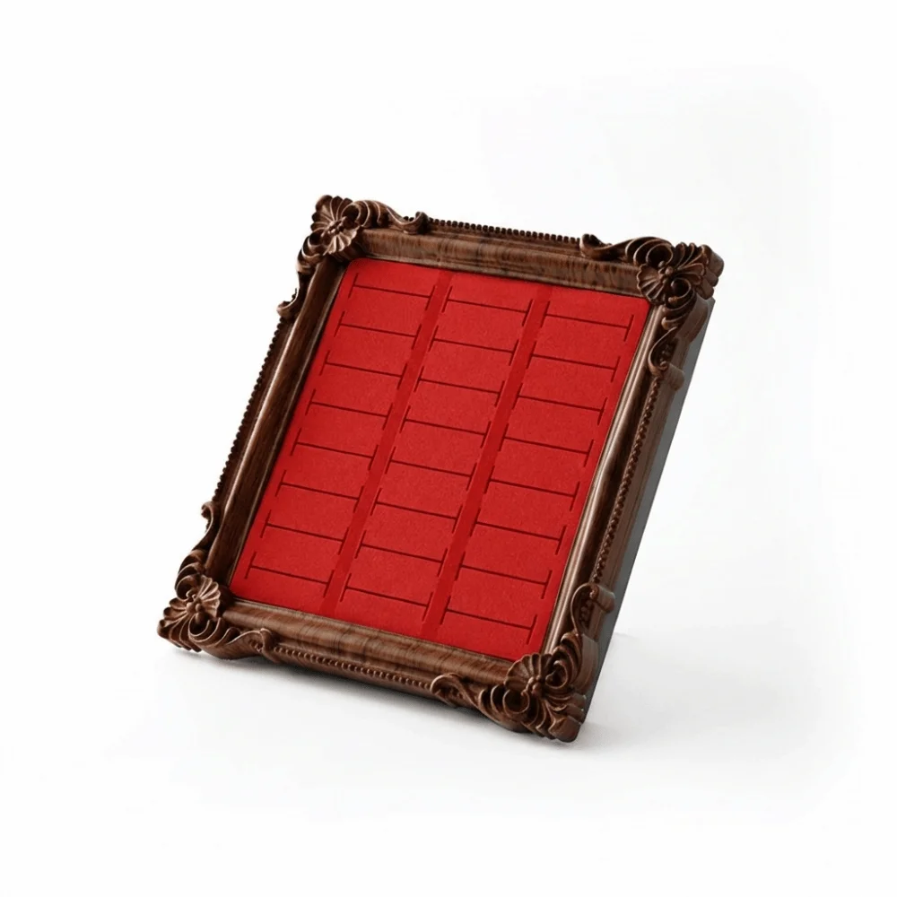 

European-style Vintage Jewelry Display Rack Aesthetic Gold Photo Frame Wooden Ring Display Trinket Stand Square