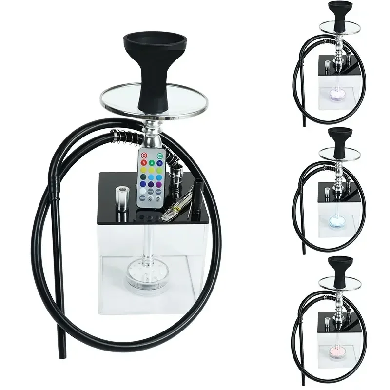 LED Acrylic Hookah Set With Light Complete Shisha Narguile Chicha Cachimba SheeshaKit WithSiliconeHose Bowl Tongs For BarHomPary