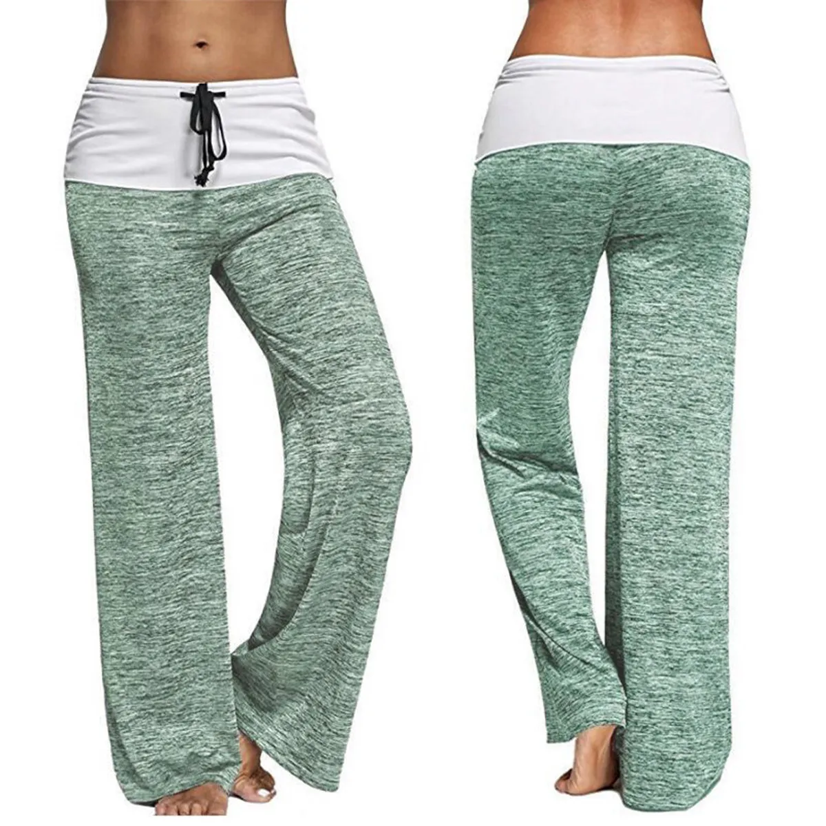 Womens Yoga Pants Light Green Quick Dry Loose Fit Cotton Pilates Workout Sports Trousers
