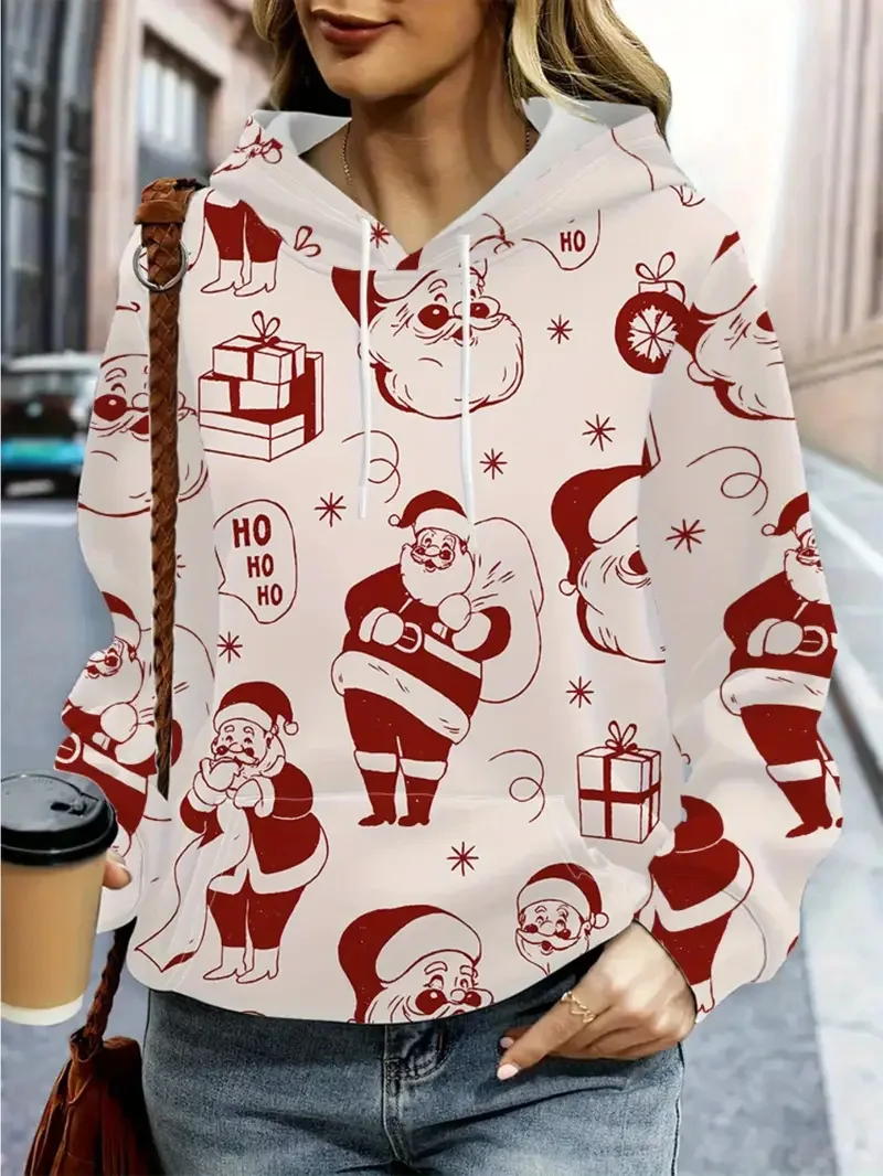 

Women's Christmas Theme Casual Hoodies 3D Printed Creative Design Long Sleeve Hooded Tops Outdoor Street Loose Y2k Style Clothes