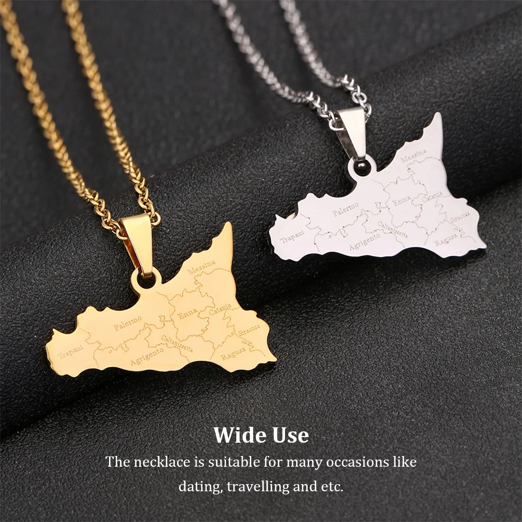 Sicily Map Necklace Stylish Decorative Men Women Replacement Fashionable Dating Photography Choker Pendant Jewelry