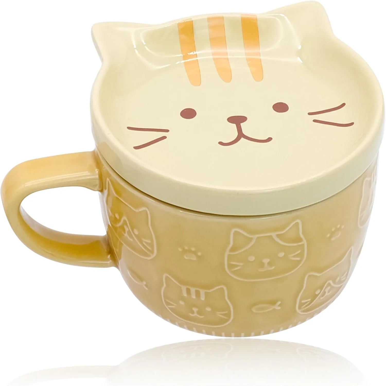 

Cute Cat Coffee Tea Cups, Ceramic Coffee Mug with Lid, As Coaster or Saucer, Funny Novelty Cat Breakfast Mugs for Birthday Valen