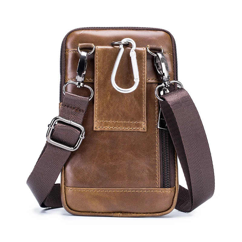 Bolso para teléfono móvil de piel de vaca para hombre, 1 unidad, cinturón informal