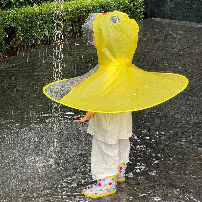 

Baby Waterproof Rain Poncho with Umbrella Hat Yellow Duck Pattern Cute Outdoor Raincoat for Toddler Kids