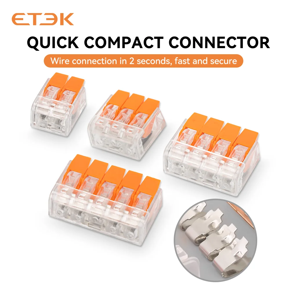 

ETEK Universal mini quick insertion electrical terminal connector 2P 3P 4P 5P compact power connector 32A 600VAC KV221