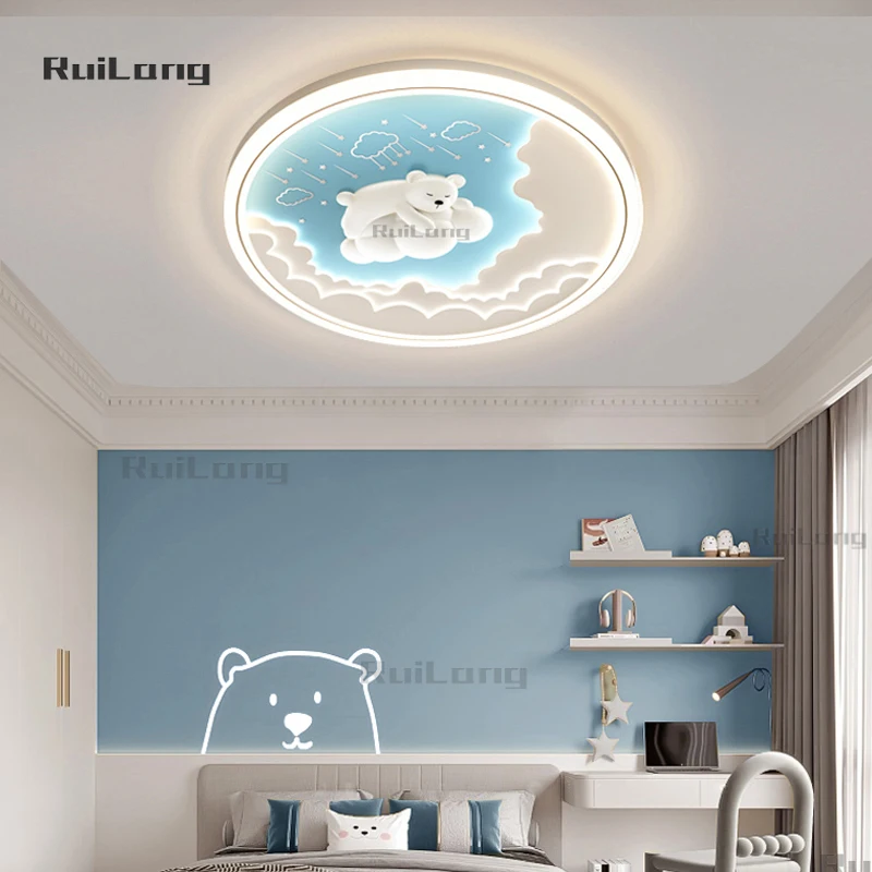 Plafoniera per camera dei bambini Orso Design Cartoon Lampadario per bambini Ragazzi Ragazze Arredamento camera da letto Simpatico animale Nuvola Lampada da soffitto a LED lampara