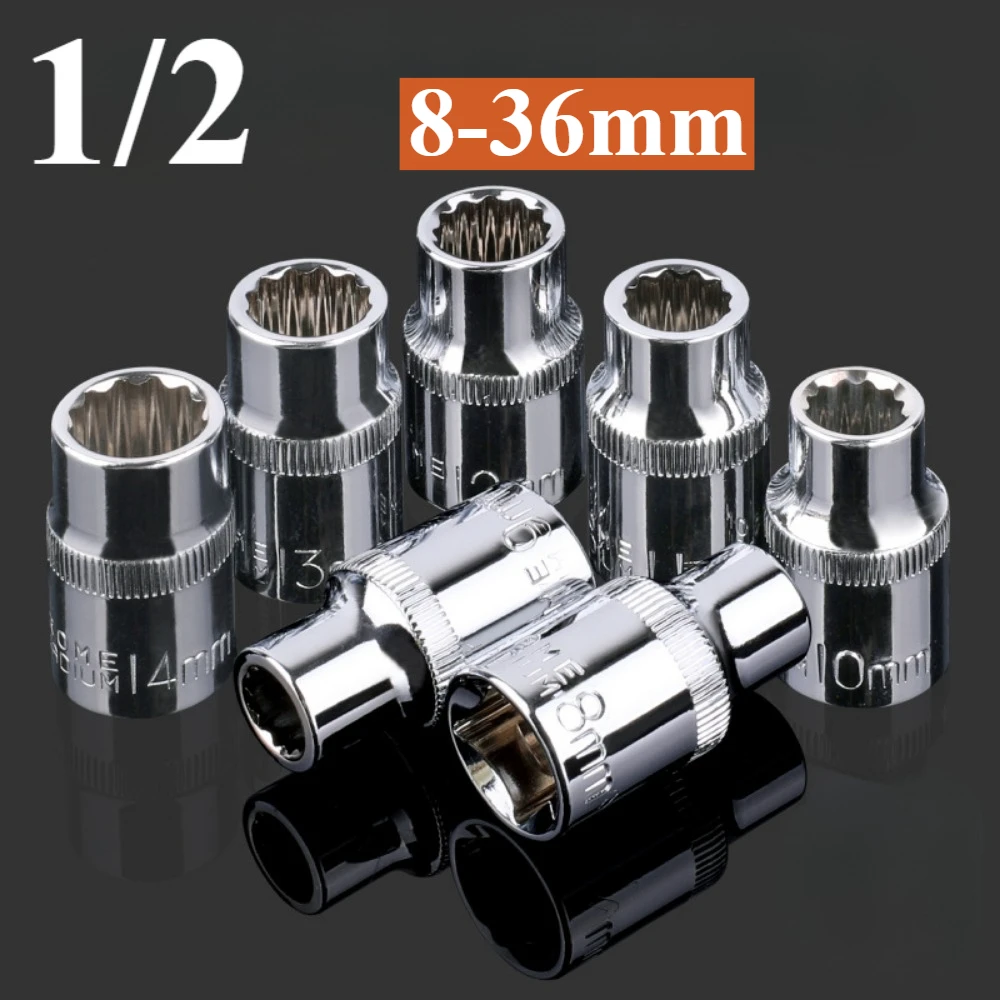 Embout à douille courte à 12 points, clé à cliquet à entraînement 1/2 ", 8-32mm, jeu de douilles à 12 dents pour outil manuel de réparation automobile