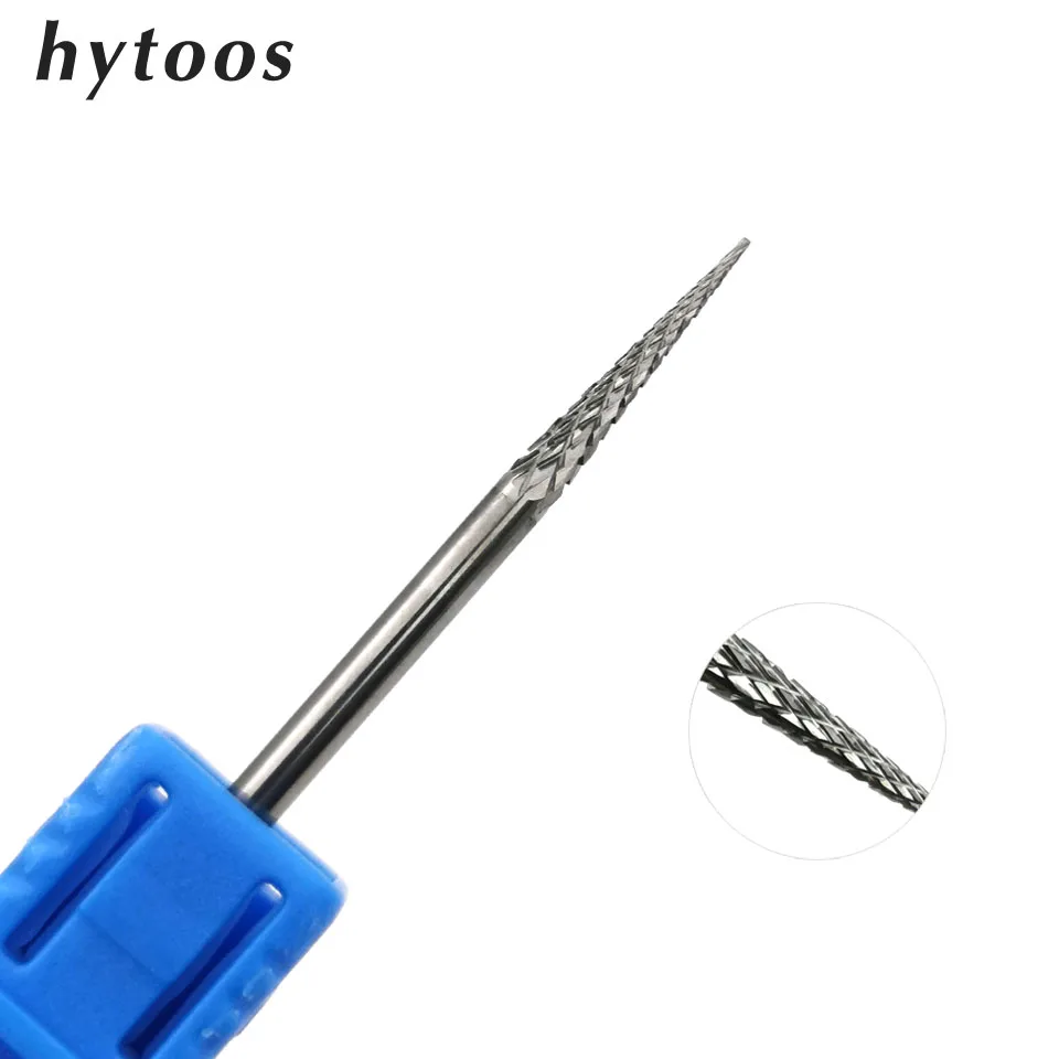 HYTOOS Sharp Conical Bits (Cross Cut) 3/32 Carbide Nail Drill Bit Manicure Burrs for Pierce Hole Nail Art Equipment Accessories