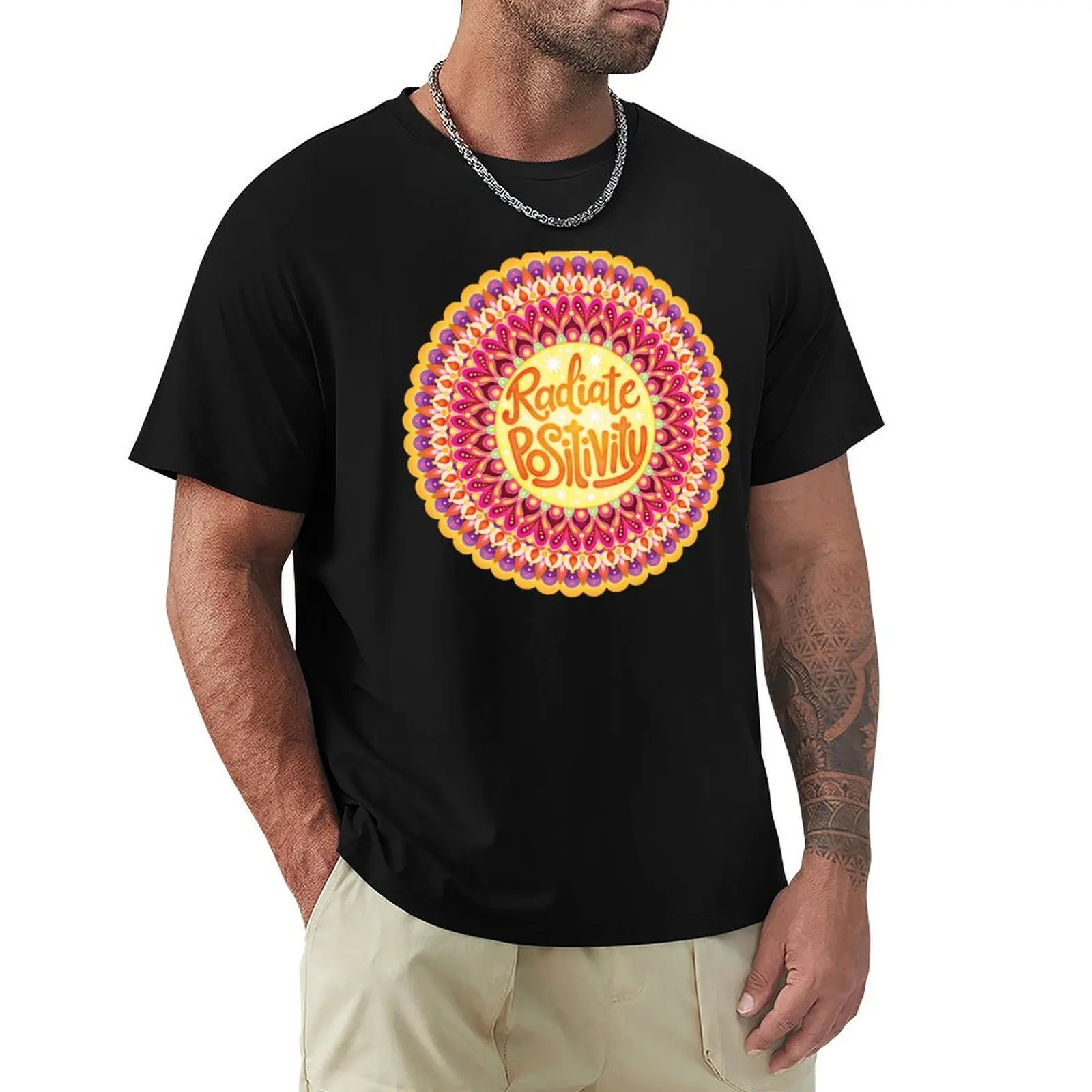 Radiate Positivity - Colorful Hand-Lettered Mandala Art by Thaneeya McArdle T-Shirt Casual Loose Fit Short Sleeve T-Shirt