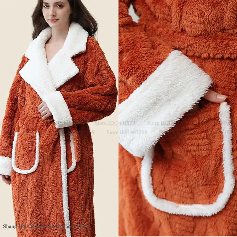 

Winter Flannel Female Sleepwear Longh Robe Home Dress Thicken Coral Fleece Bathrobe Nightgown Loose Casual Loungewear Negligee