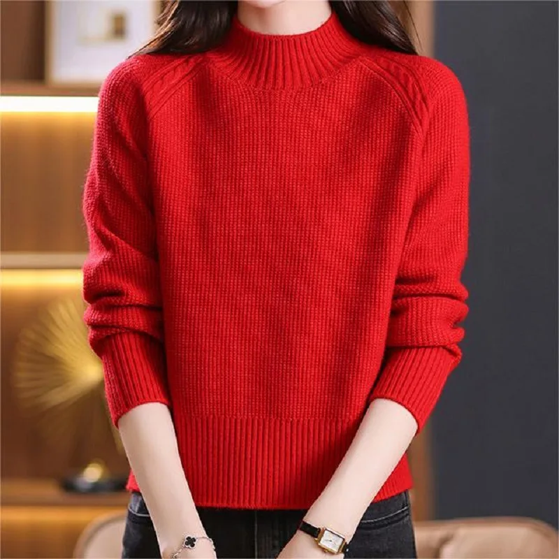 Woman Clothing New Half High Collar Autumn Winter Pullover Blouse Knitting Basic Shirt Women's Jumper Knitwear Sweater Tops