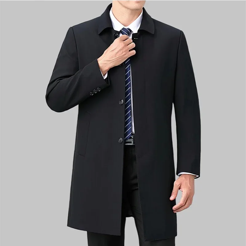 

2023 New Wool Trench Coat in The Long High-end Handsome Men Lapel Large Size Spring and Autumn Old Dad Business Coat M-4XL