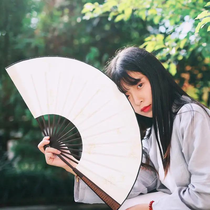 Chinês Em Branco Folding Fan para Pintura Caligrafia, Pano De Seda, Bambu De Madeira, Antiguidade, Decoração De Casa, 10.6 