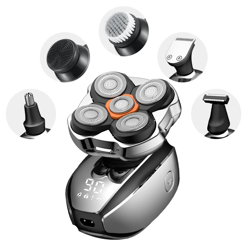 

Обновленная 5D роторная электробритва, водонепроницаемое магнитное лезвие IPX6 с перезаряжаемой ЖК-головкой, оптовая продажа для коммерческого использования