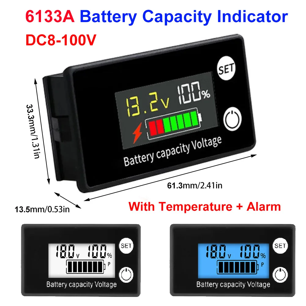 

6133A DC8-100V Battery Capacity Indicator Lead Acid Lithium LiFePO4 Power Meter Tester 12V 24V 48V 72V for Car Motorcycle