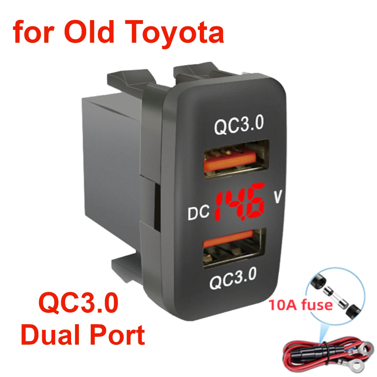 

QC3.0 Dual Port 12V-24V Fast Car Charger Socket Adapter with LED Voltmeter for Old Toyota