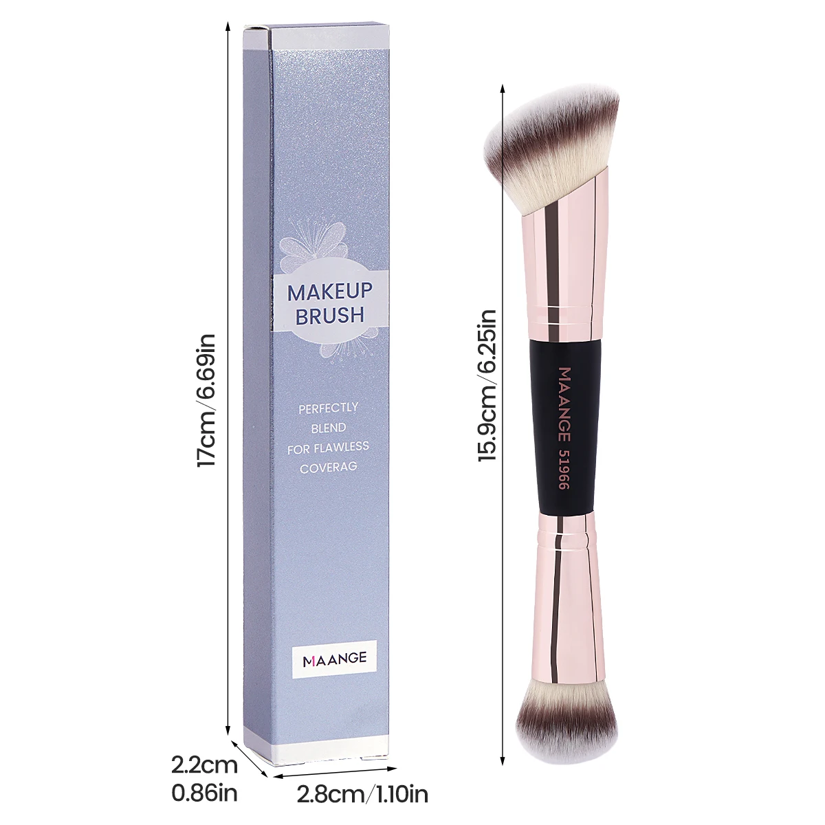 MAANGE-brocha de maquillaje de doble cabezal, 1 piezas, ángulo/redondo, base superior, suave, Fuffy, herramientas de belleza para mezclar crema líquida en polvo