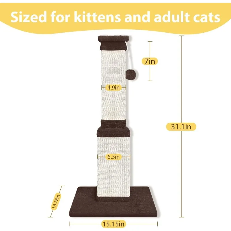 AGYM Cat Scratching Post, 32 Inch Large Cat Scratch Post for Cats and Kittens, Nature Sisal Modern Cat Scratcher for Indoor