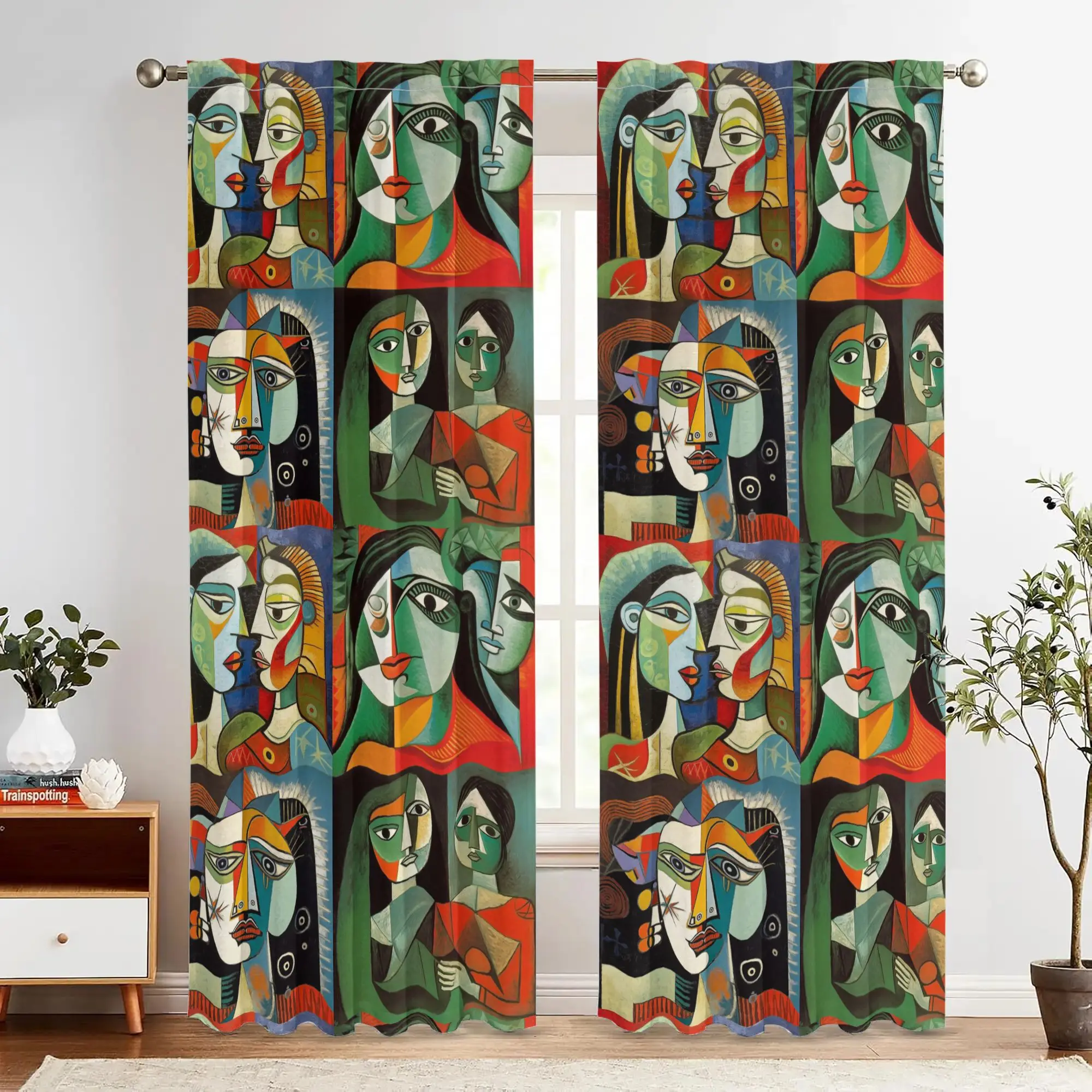 Bohemian Abstract Pop Art Faces Curtains Boho Living Room Drapes Modern Gallery Mural Window Treatment Home Decoration