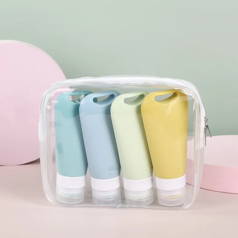 1/3/4Pcs 90ml Refillable Hangable Dispensing Bottles Squeeze Silicone Empty Storage Body Wash Shampoo Portable  Container