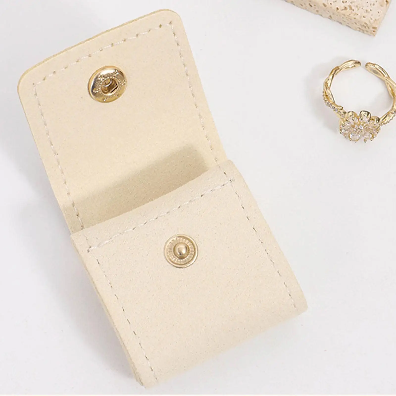 Compact Jewelry Organizer PU Leather Mini Bag Jewelry Travel Case with Snap Button for Women Rings and Necklaces