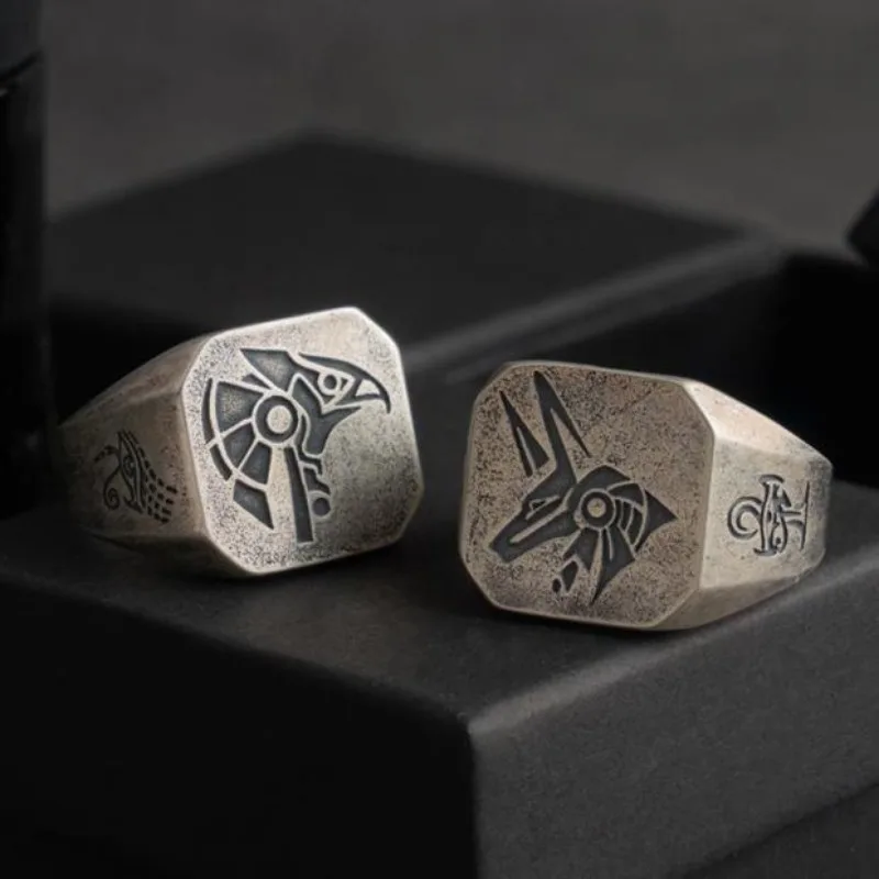 Retro Egyptian Eye of Horus Open Ring, Heavy Cold Style Hand Carved, Punk Domineering Unisex Adjustable Finger Ring Jewelry