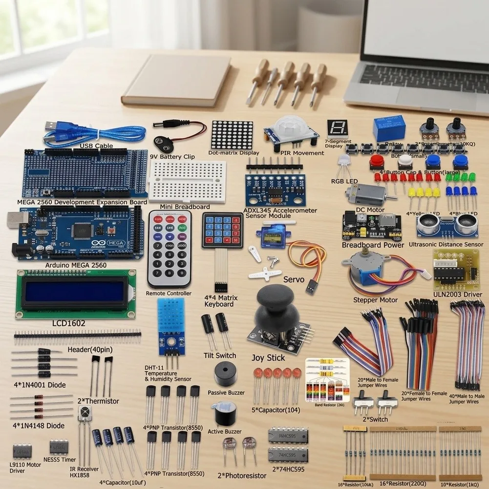 STEM Learning Kit for Arduino For Mega2560 Featuring Over 100 Components Including Sensors Resistors LEDs and Potentiometers