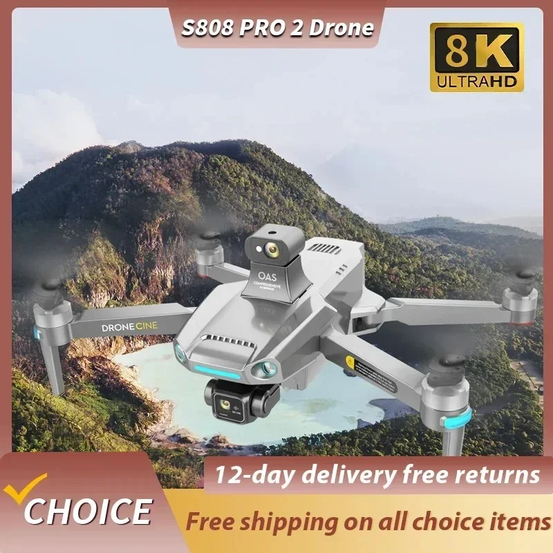 For Dji S808 PRO Drone 5G GPS Professional 8K Dual Camera 3-axis Anti-Shake Gimbal Obstacle Avoidance Wifi FPV Brushless Drone